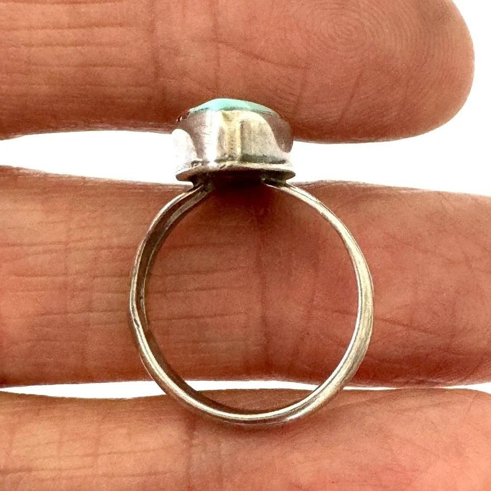 VTG Navajo Marquis Turquoise MOP Ring Sz 5 Sterling 60s Old Inlay‎ Native Amer
